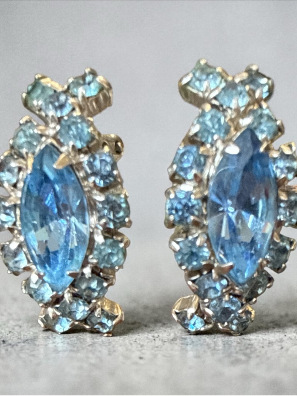 Vintage Blue Marquise Crystal Cluster Earrings - Picture 2 of 6